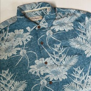Tommy Bahama Blue Hawaiian Island Zone Silk Short Sleeve Shirt Travel Mens XL